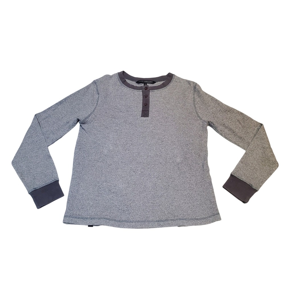 Pact Organic Men's Thermal‎ Waffle Henley Shirt Gray Medium Two-Tone Sustainable